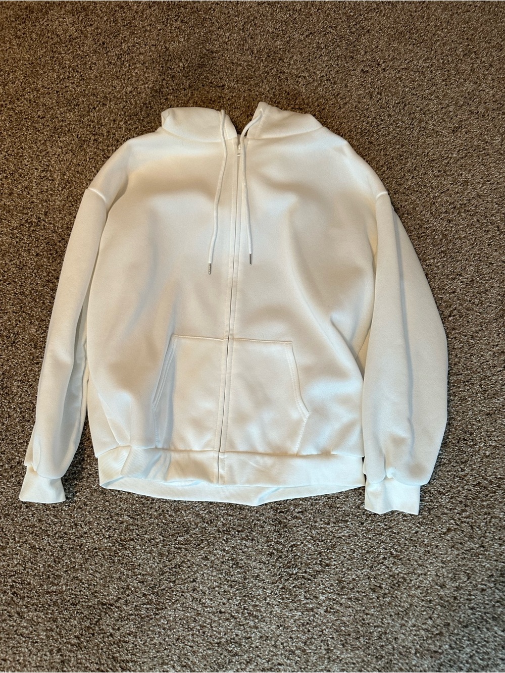 SHEIN White Zip-Up Hoodie with Drawstring